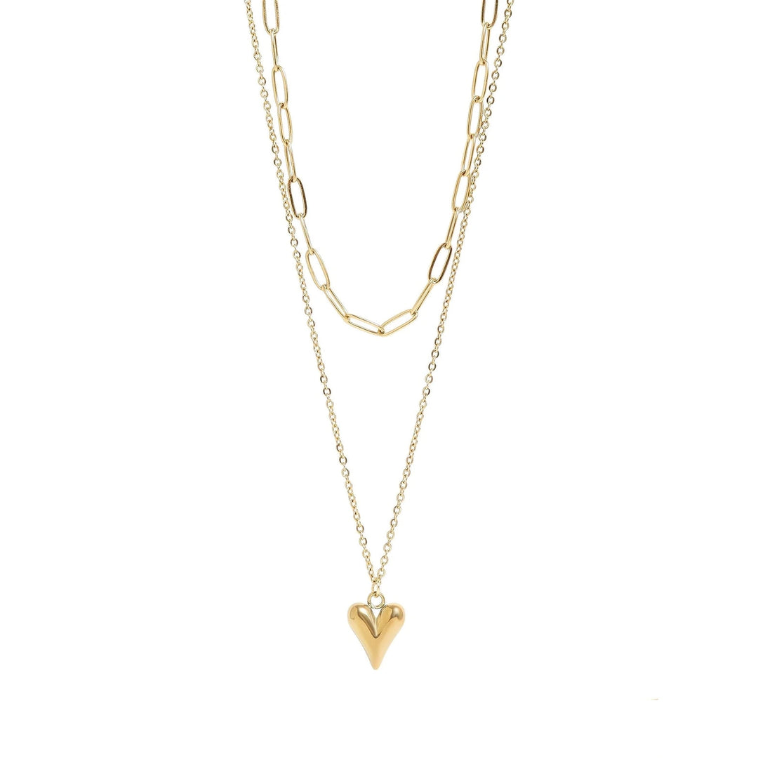 18K Paperclip + Heart Layered Necklace