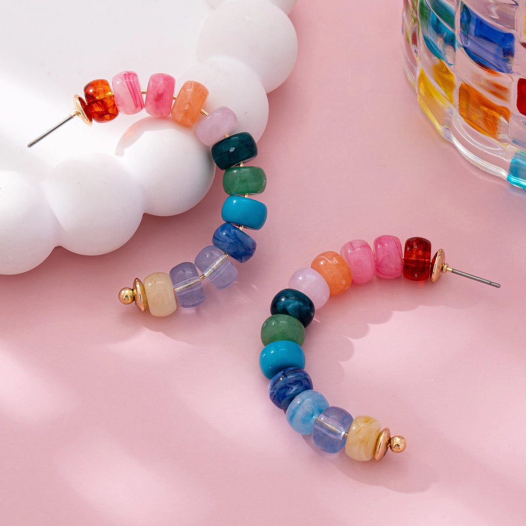Rainbow Beaded Half Hoops