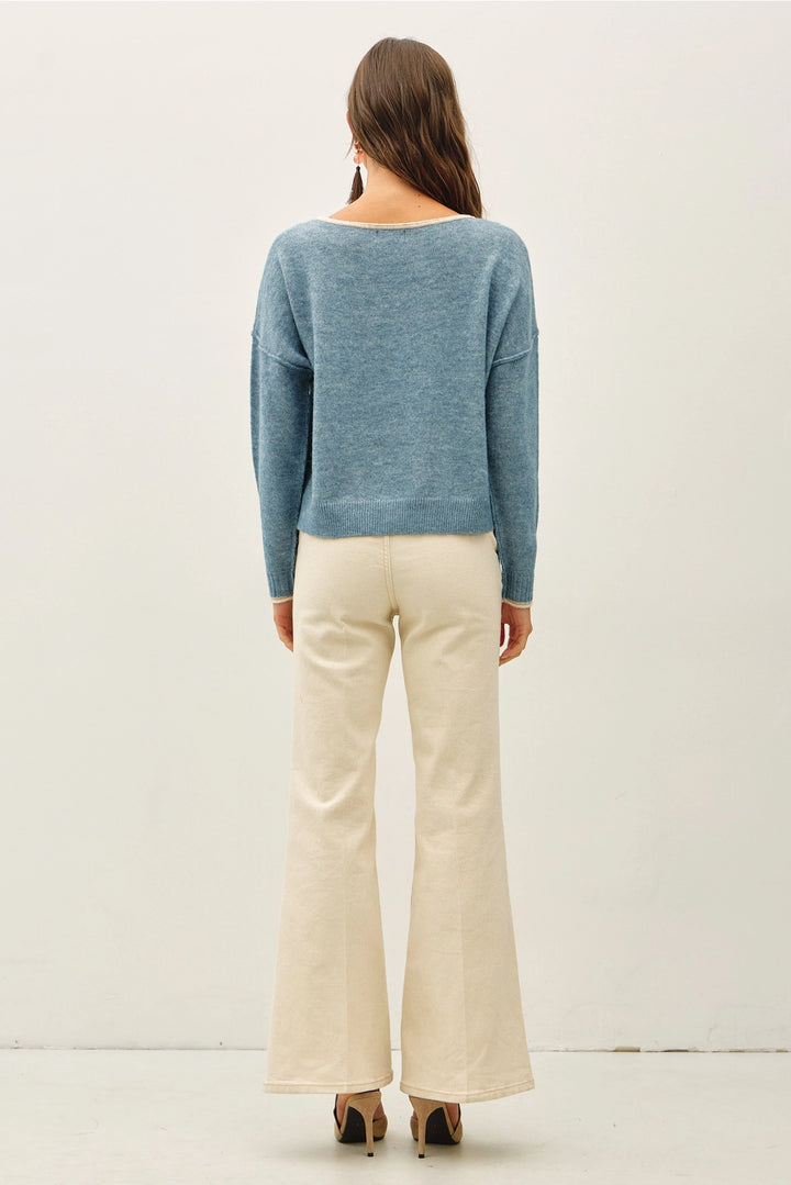 Contrast Boat Neck Sweater