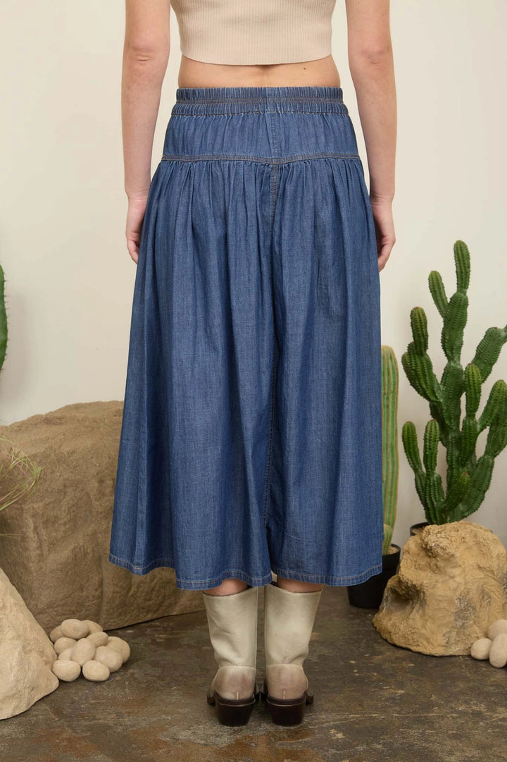 Pintuck Yoke Denim Skirt