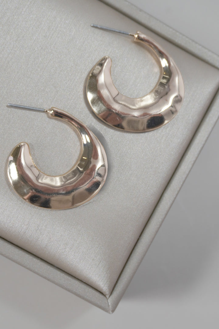 Wide Hammered C Hoop Earrings