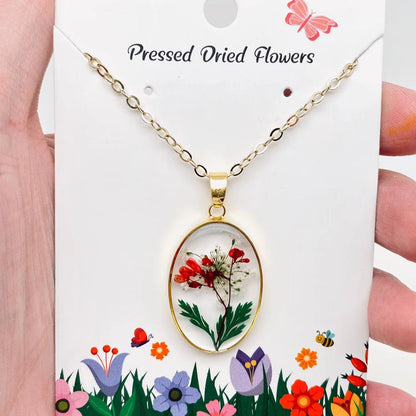 Oval Pressed Flower Necklace