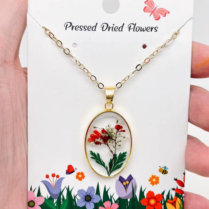 Oval Pressed Flower Necklace