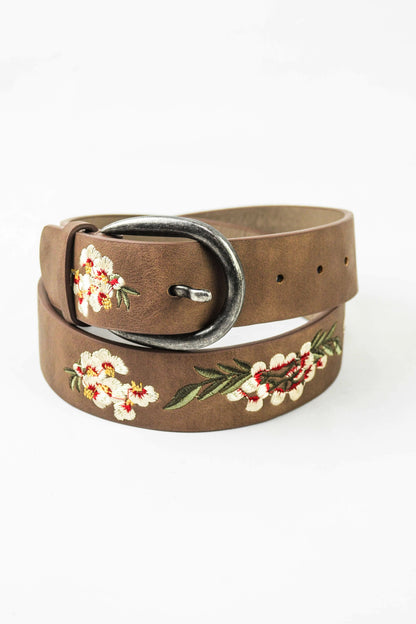 Hibiscus Embroidered Vegan Belt