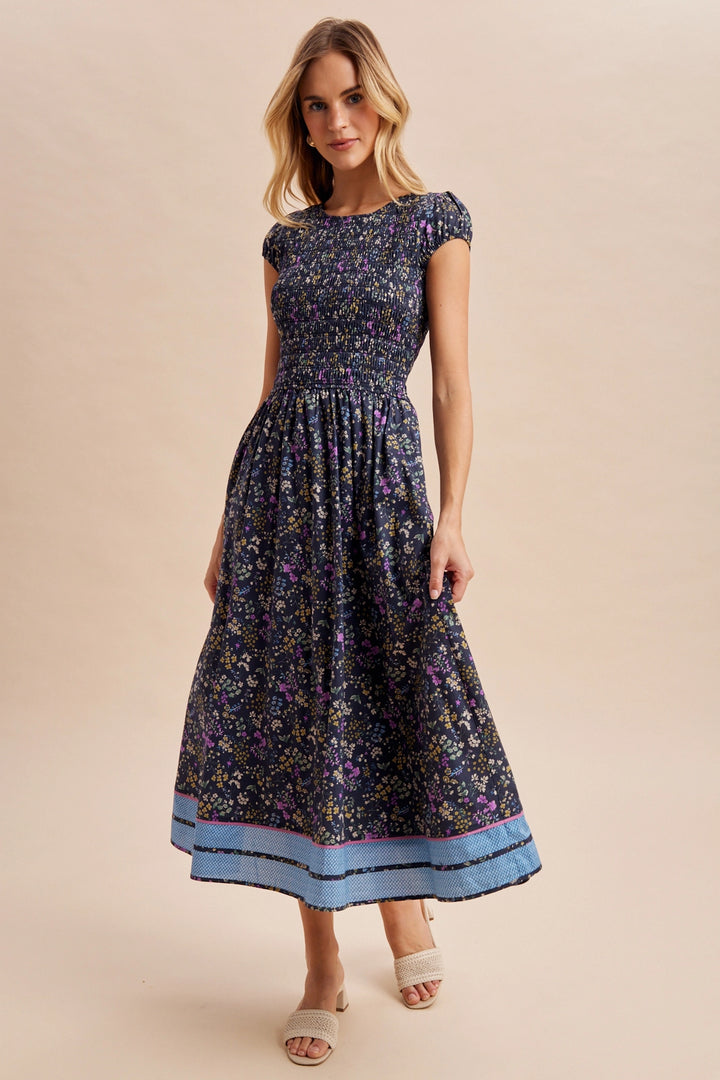Smocked Floral Midi Dress