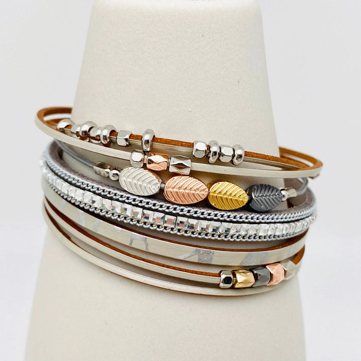 Layered Silver Tone Leather Bracelet