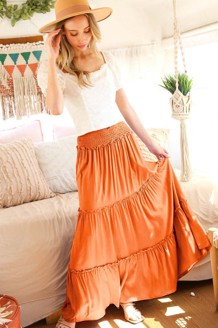 Solid Three Tiered Maxi Skirt
