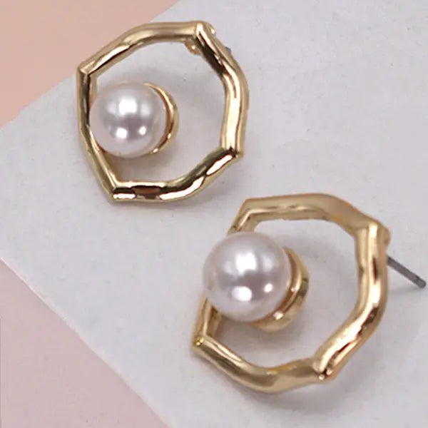 Geometric + Pearl Stud Earrings
