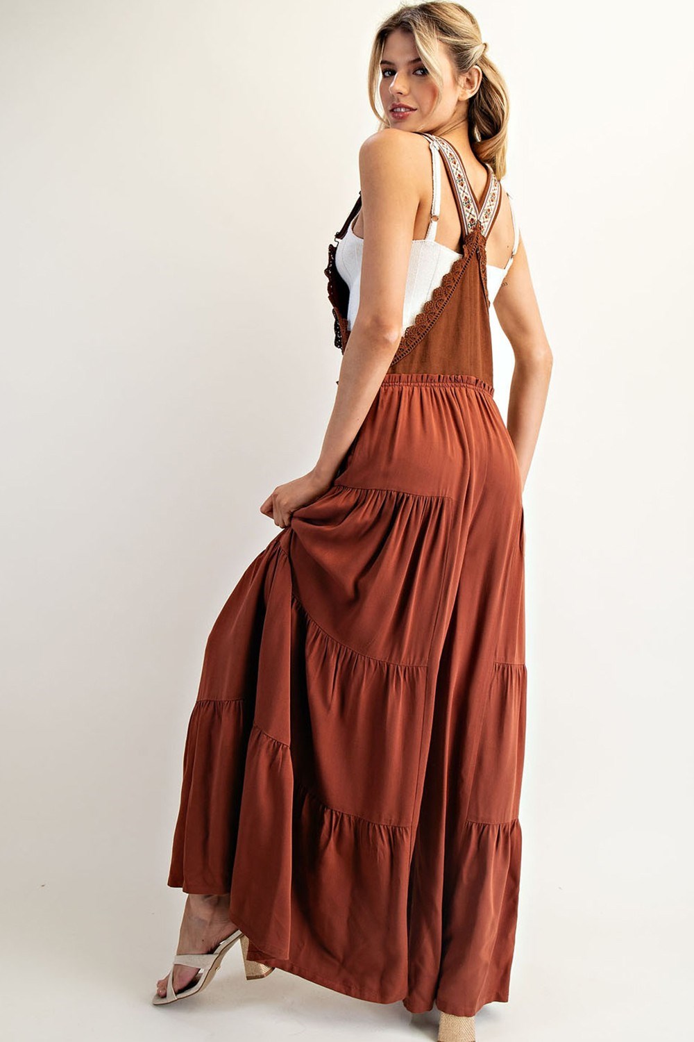 Lace Trim Tiered Jumpsuit