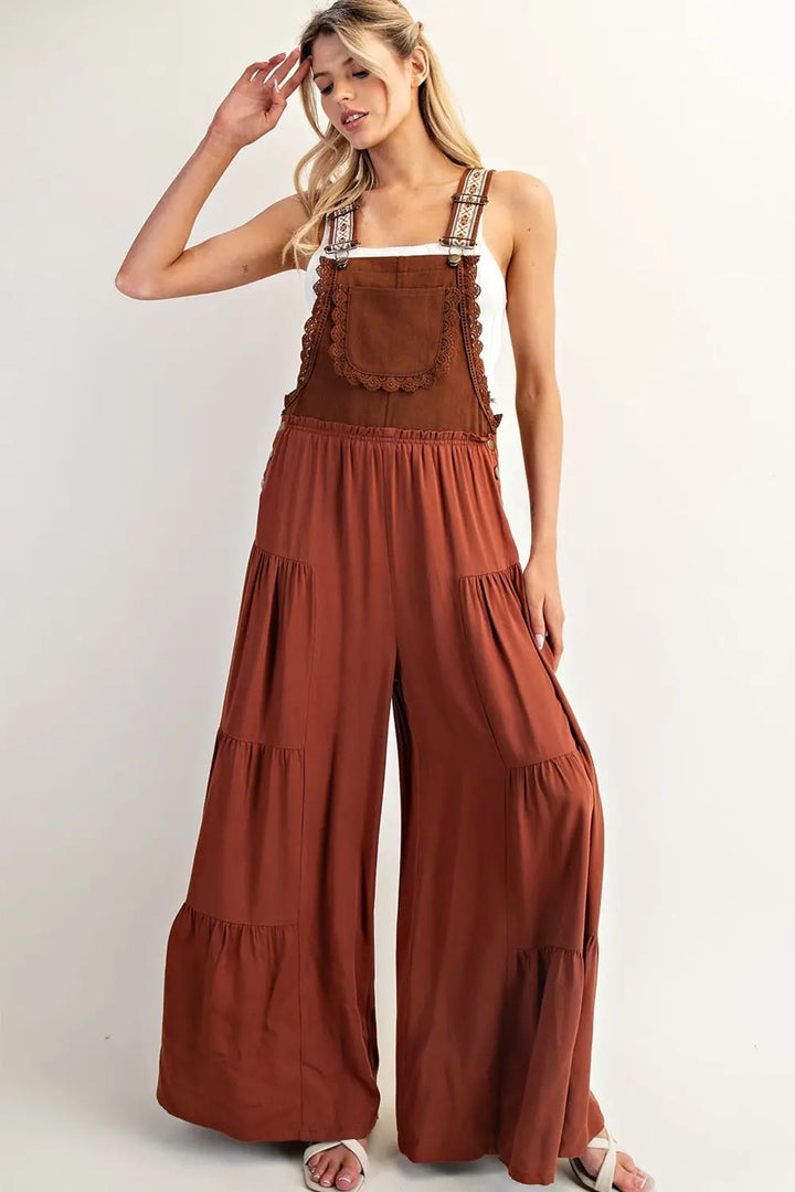 Lace Trim Tiered Jumpsuit