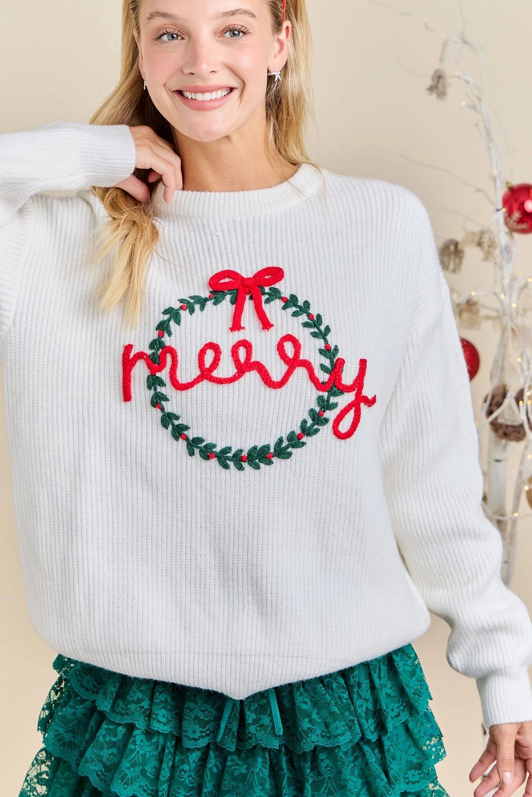 Merry Wreath Knit Sweater
