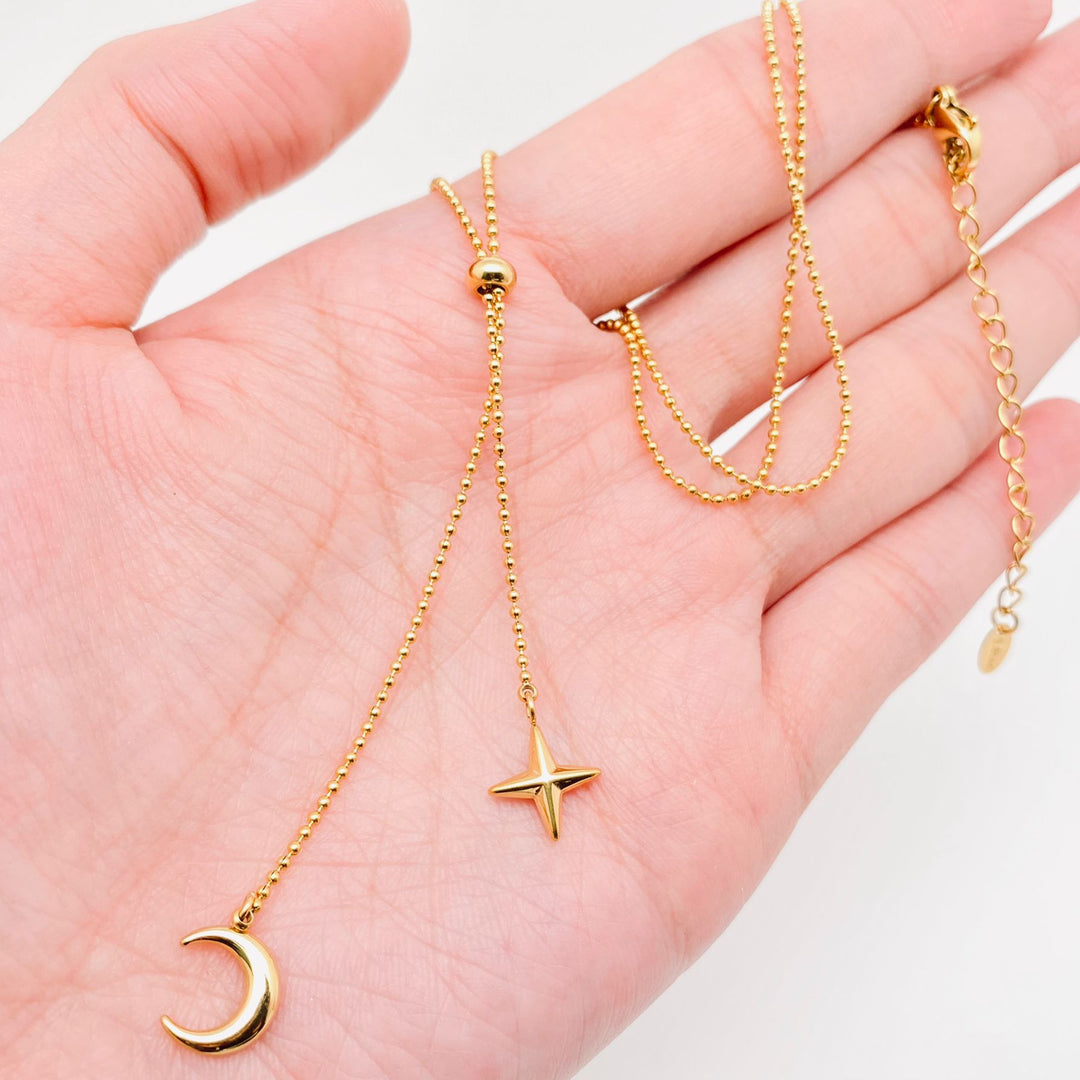18K Star+ Moon Charm Necklace