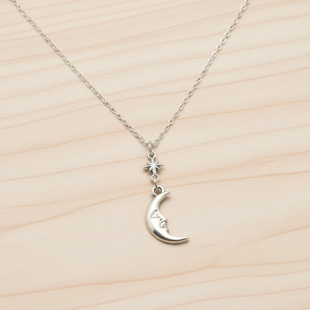 18K Star + Crescent Moon Necklace