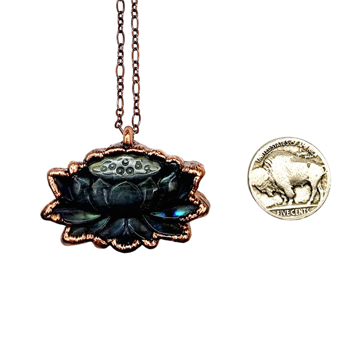 Labradorite Carved Lotus Flower Necklace