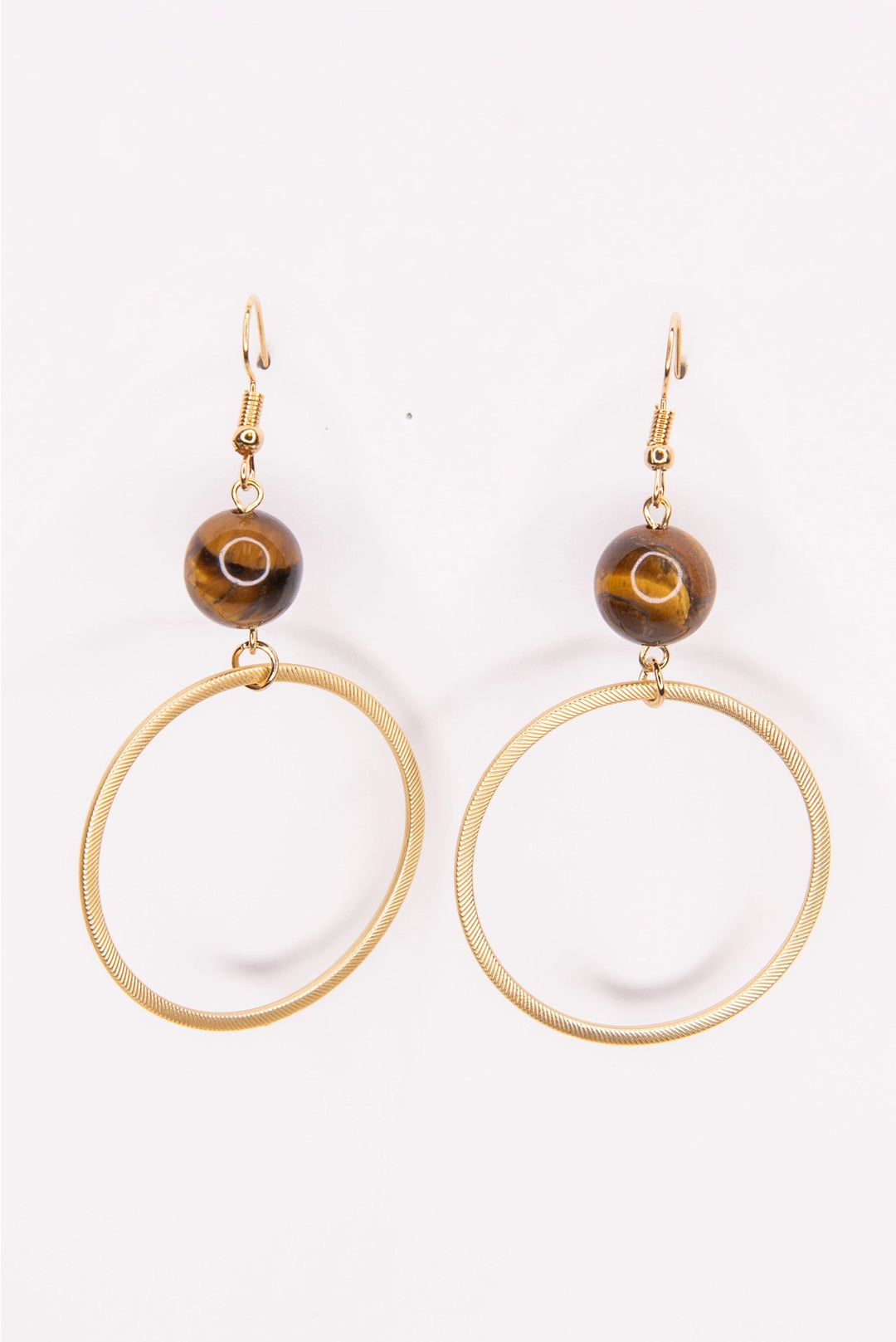 Tiger's Eye + Gold Hoop Dangle