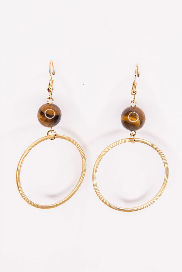 Tiger's Eye + Gold Hoop Dangle