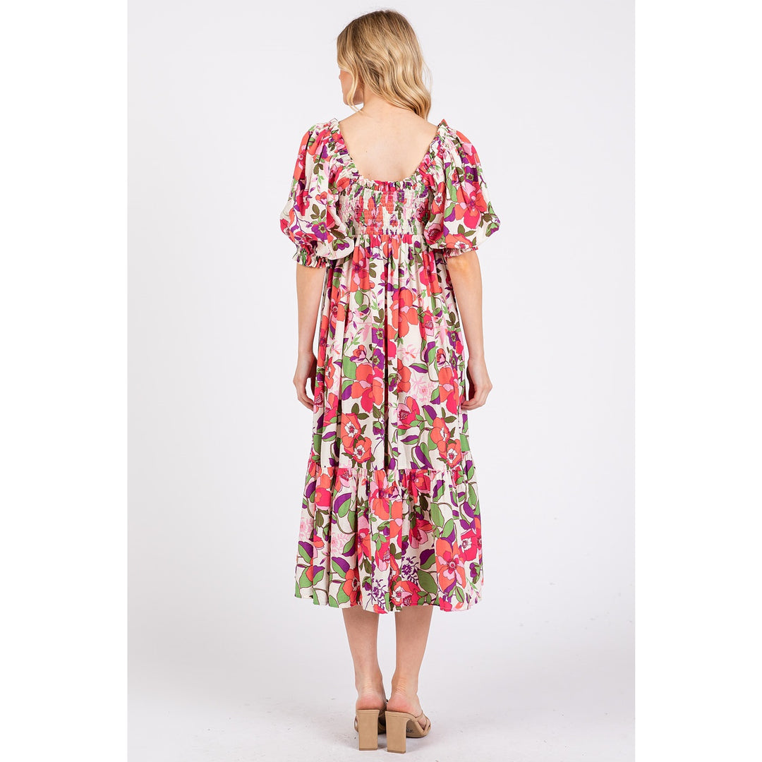 Square Neck Flower Print Dress
