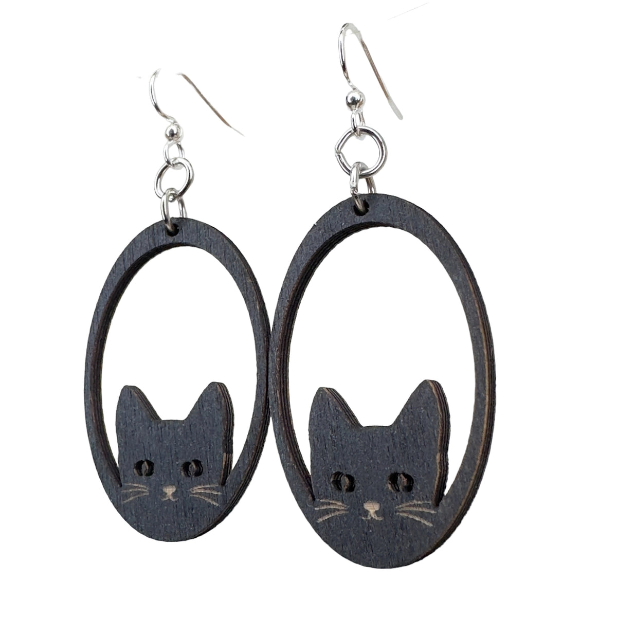 Sneaky Cat - Lasercut Wooden Earrings