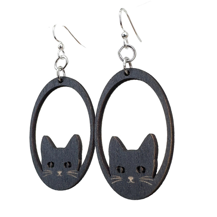 Sneaky Cat - Lasercut Wooden Earrings