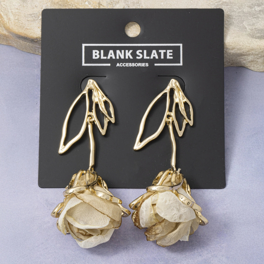 Open Leaf Fabric Rose Earring