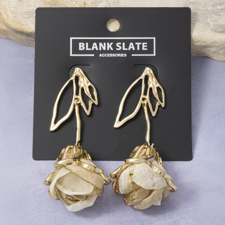 Open Leaf Fabric Rose Earring
