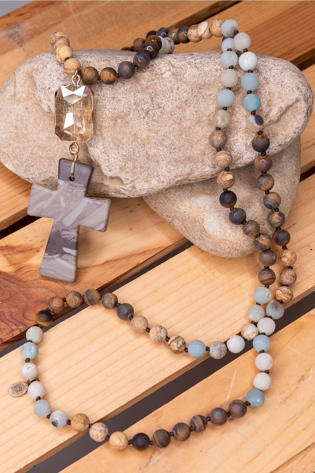 Natural Stone  + Cross Necklace
