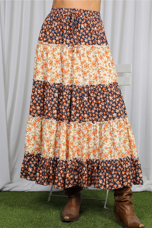 Colorblock Tiered Maxi Skirt