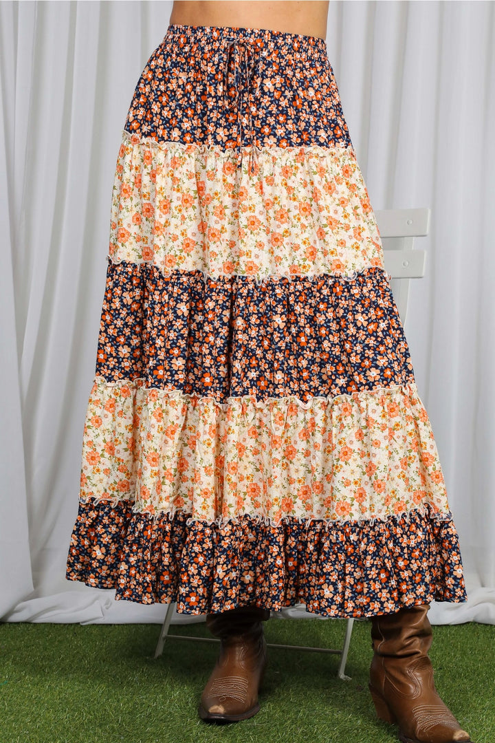 Colorblock Tiered Maxi Skirt