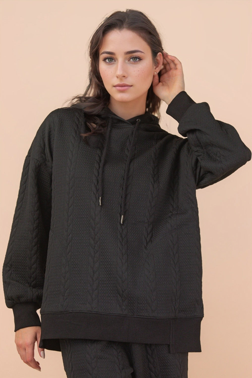Cable Knit Textured Hoodie