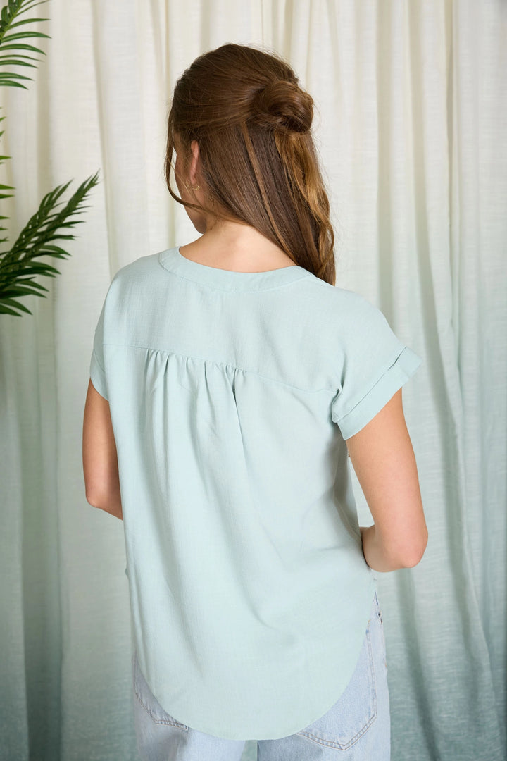 Cuffed Sleeve Button Down Top
