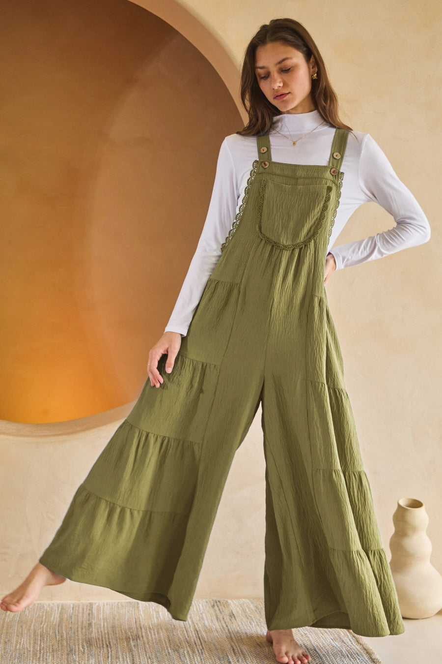 Lace Trim Solid Jumpsuit