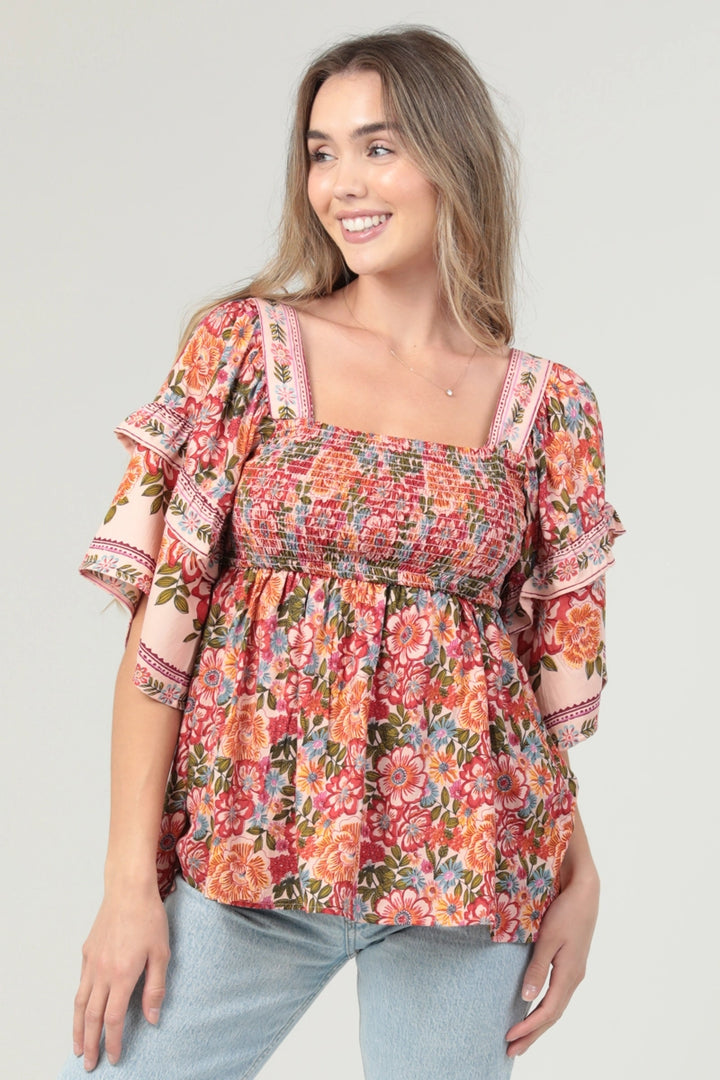 Square Neck Ruffle Sleeve Top