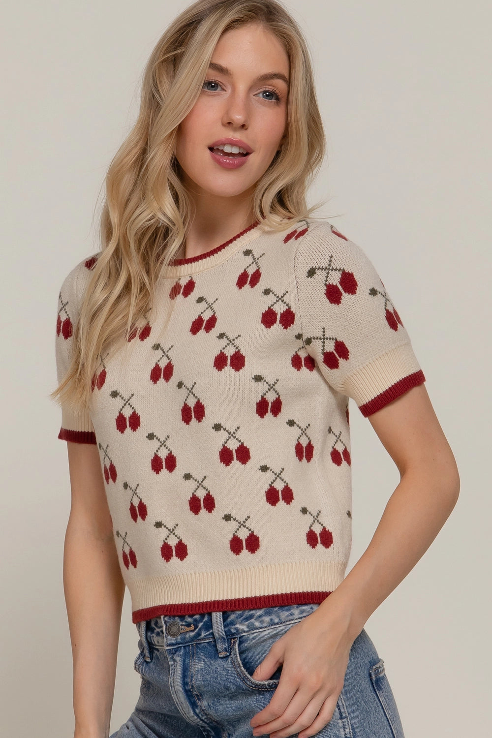 Short Sleeve Knit Cherry Top