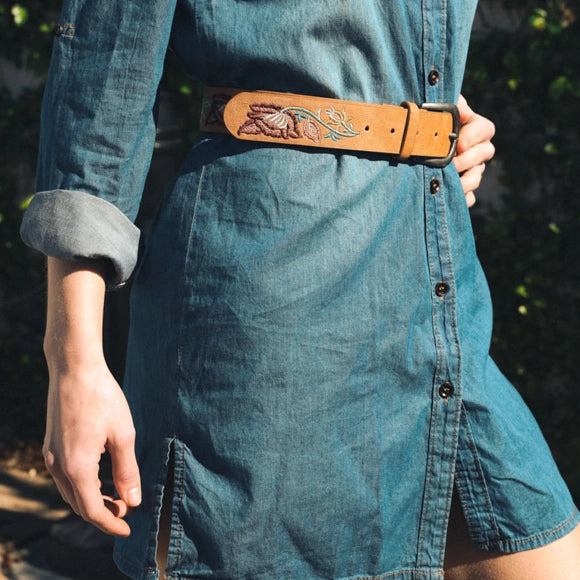 Floral Embroidered  Vegan Belt