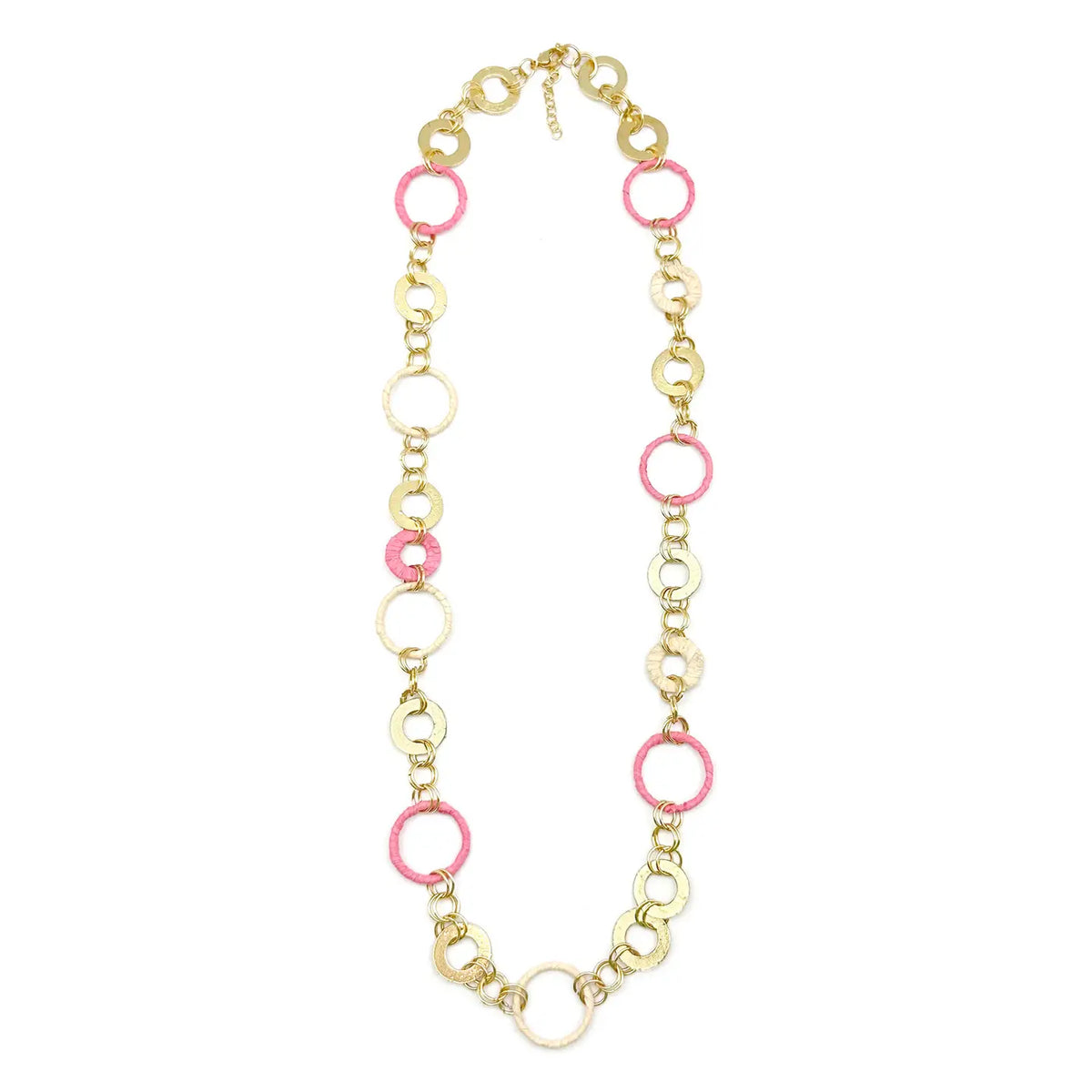 Sachi Raffia Necklace - Pink + Cream