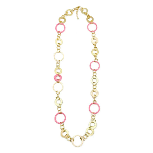 Sachi Raffia Necklace - Pink + Cream