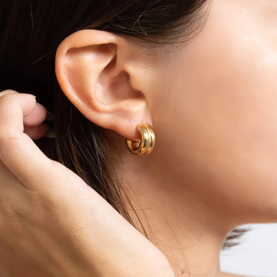 Double Hoop Huggie Studs