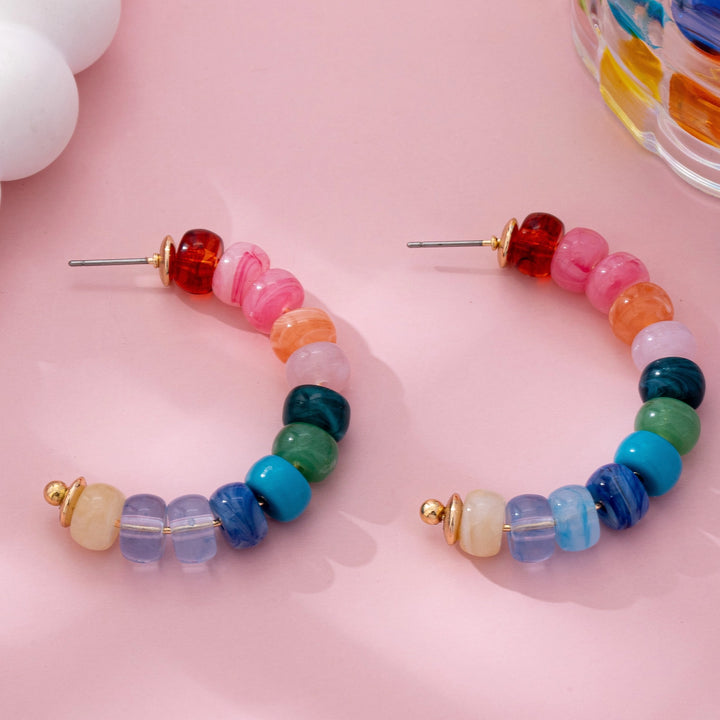 Rainbow Beaded Half Hoops