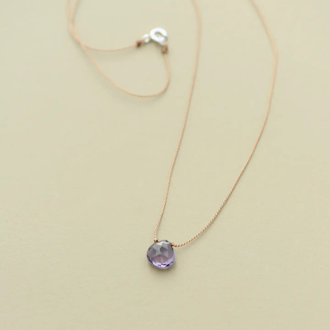 Teardrop Gemstone Necklace On Silk Cord