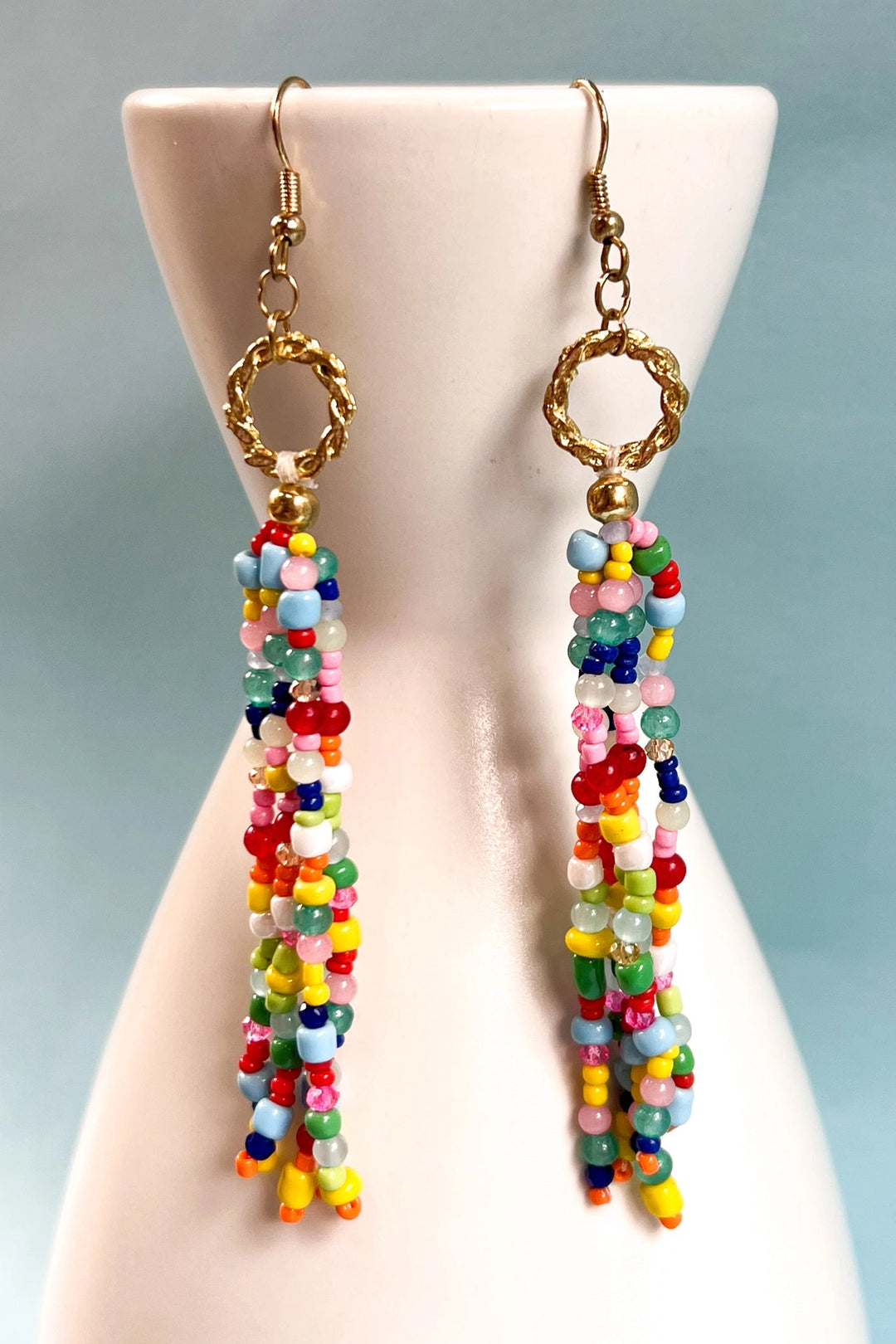 Multi Color Beaded Fringe Earrings