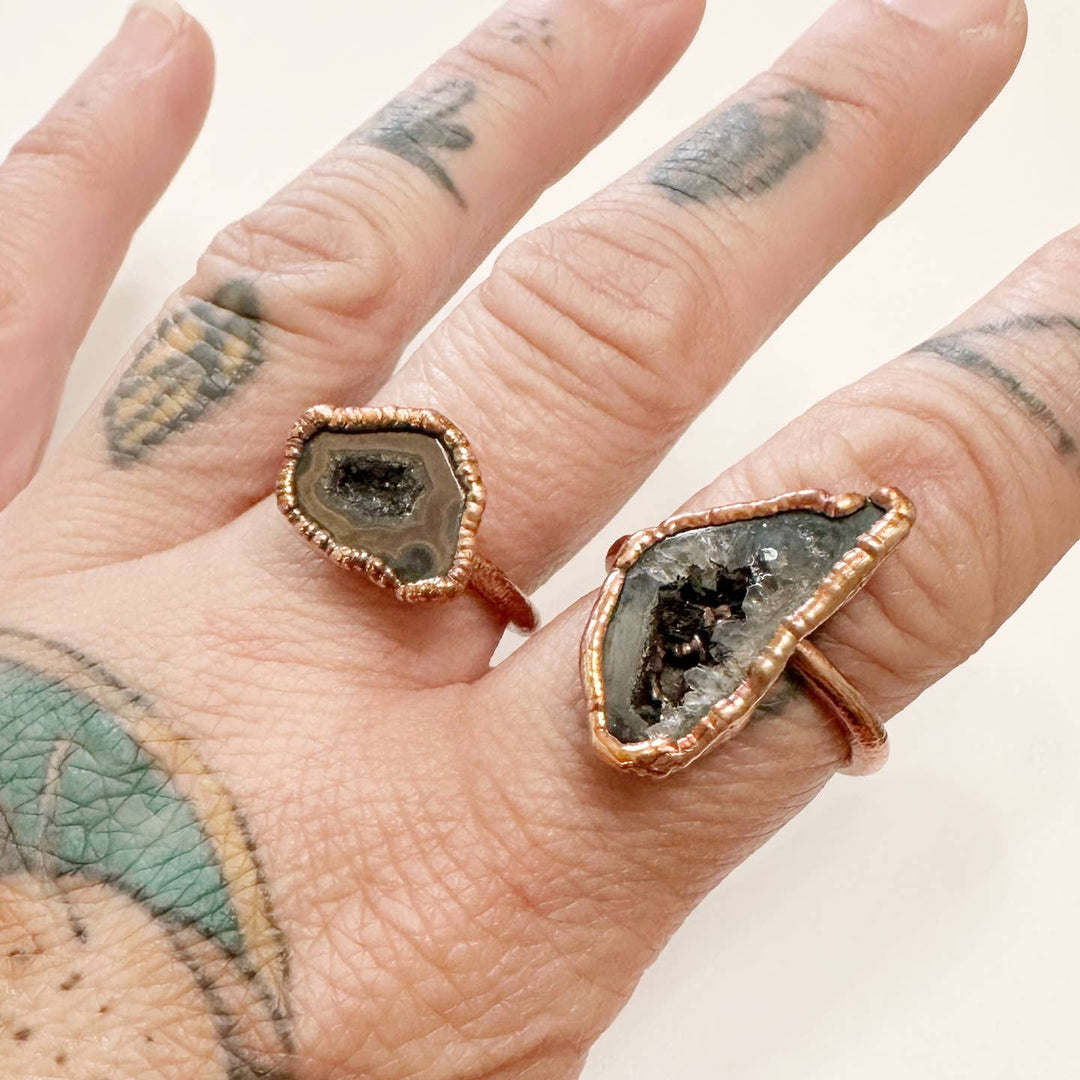 Black Geode Copper Ring
