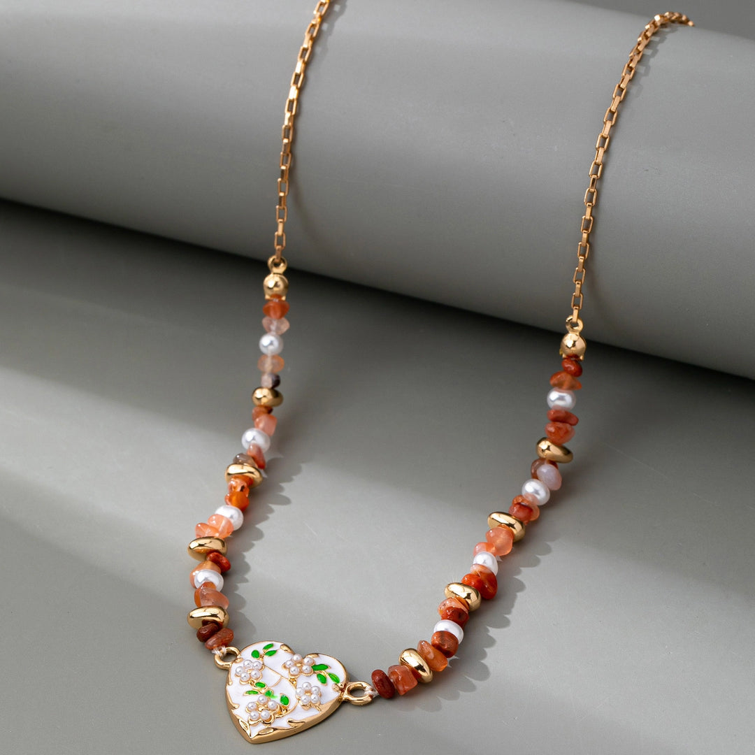Floral Pearl Heart Charm Necklace