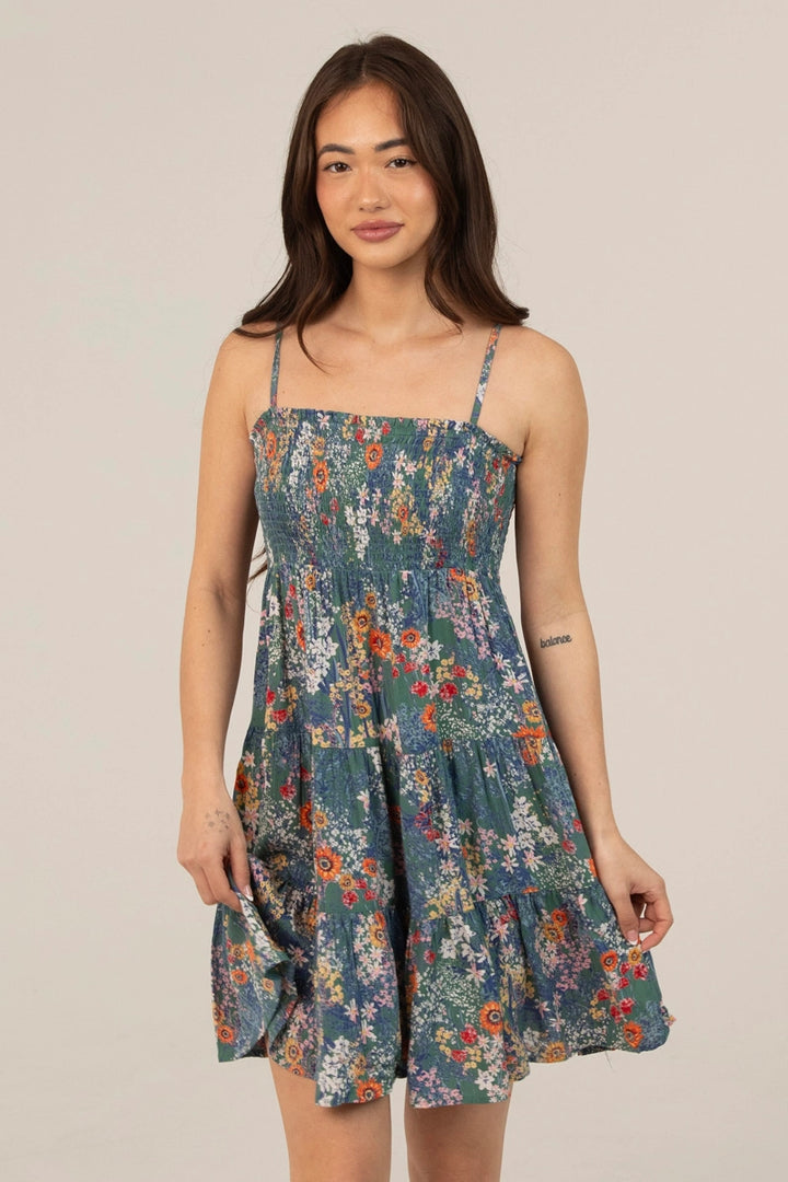 Dusty Teal + Floral Sundress