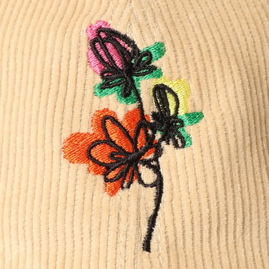 Floral Embroidered Corduroy Ball Cap