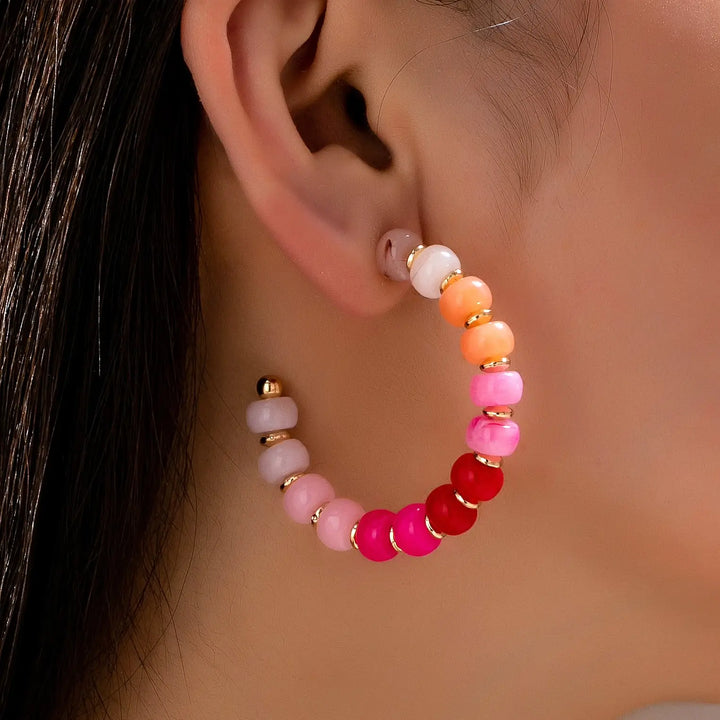 Pink Ombre Bead Half Hoops