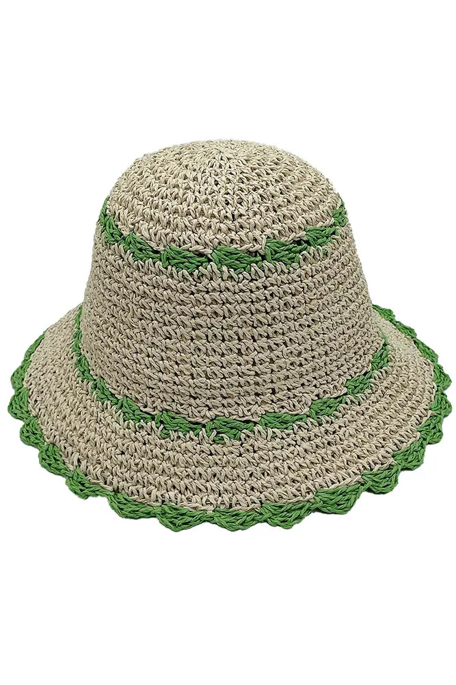 Green Trim Straw Bucket Hat