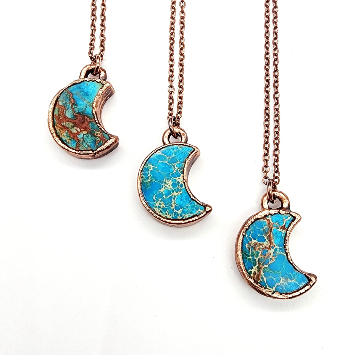 Petite Blue Sea Sediment Moon Necklace
