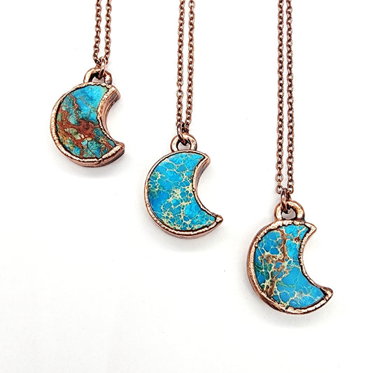 Petite Blue Sea Sediment Moon Necklace