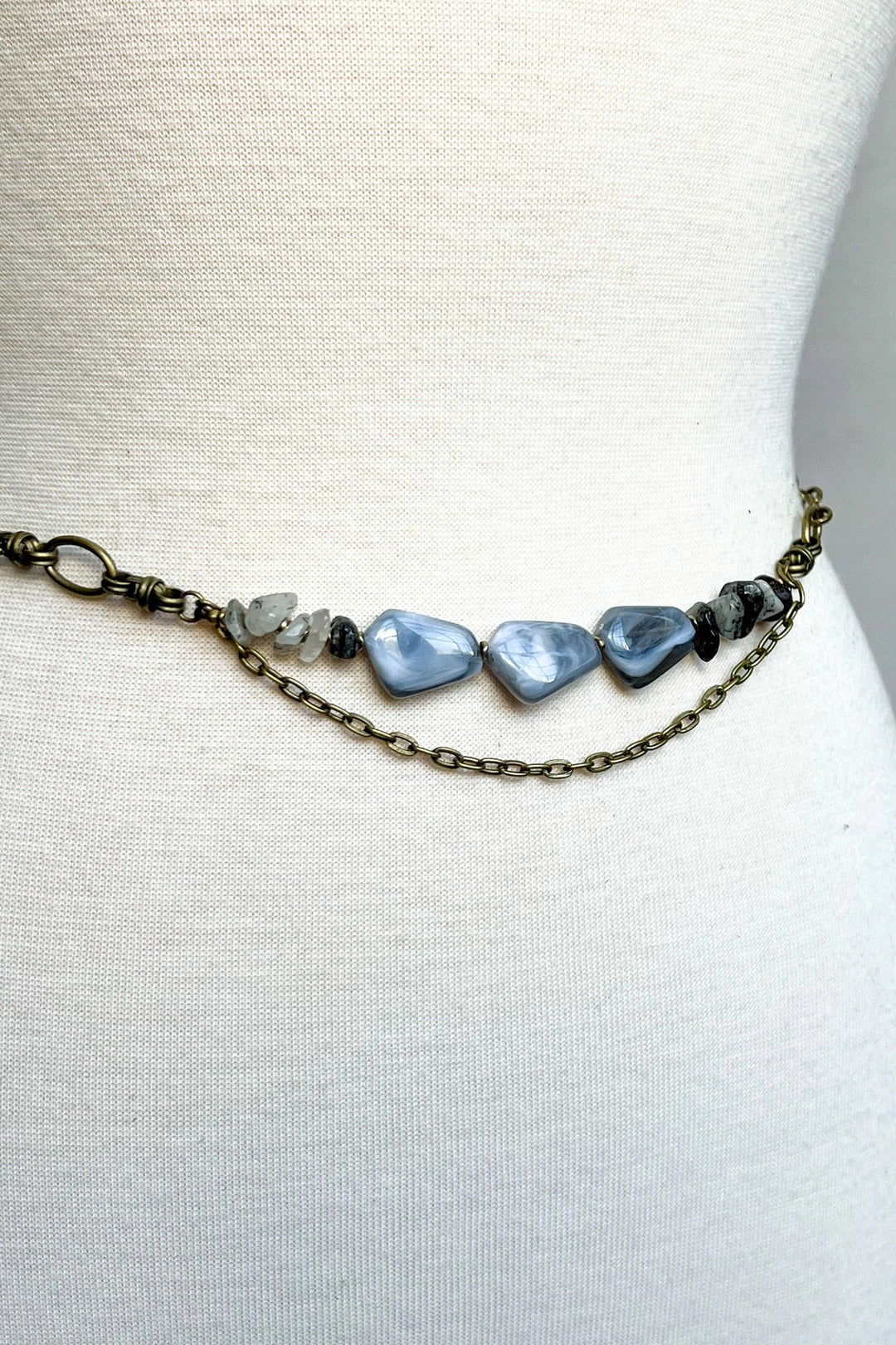 Bronze Chain Belt With Stone Beads