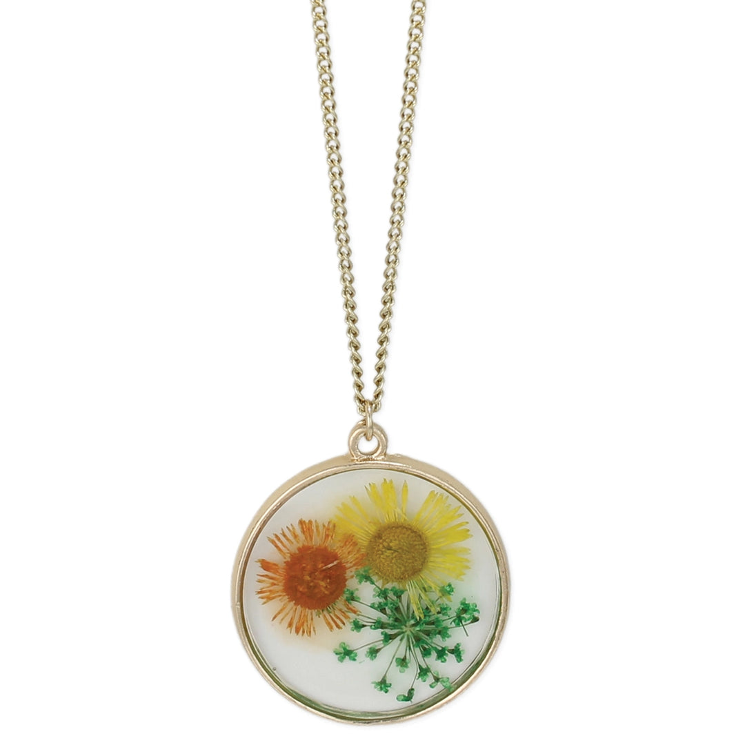 Yellow Dried Flower Round Necklace